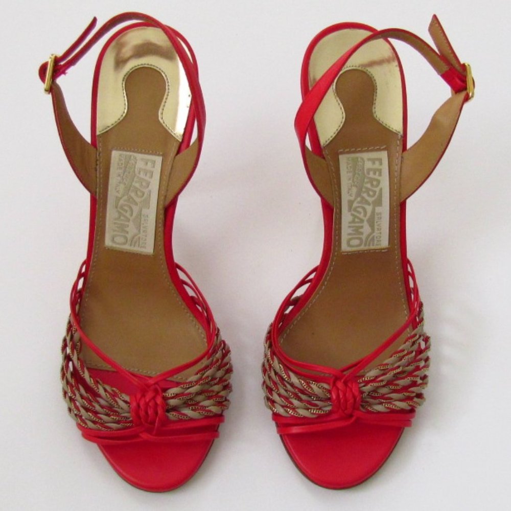 Salvatore Ferragamo Red and Gold Heels - Picture 4 of 7